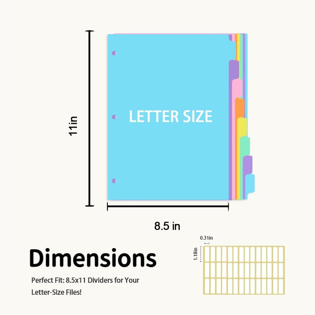 8-tabs 2 Set Binder Dividers with Tabs,Fit 8.5" X 11" Letter Size Plastic Index with Label,Color Dividers for 3 Ring Binder (Total 16 Pcs)