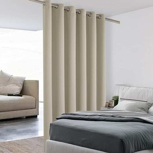 BONZER Room Divider Blackout Curtain Wide Room Darkening Total Privacy Wall Noise Reducing for Bedroom, 108L x 70W Inch (9L x 5.8W ft), 1 Panel, Cream