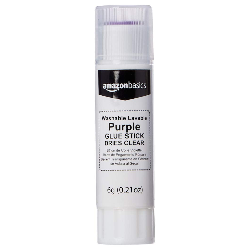 Amazon Basics Purple Washable School Glue Sticks, Dries Clear, 0.21 oz Stick, 4-Pack