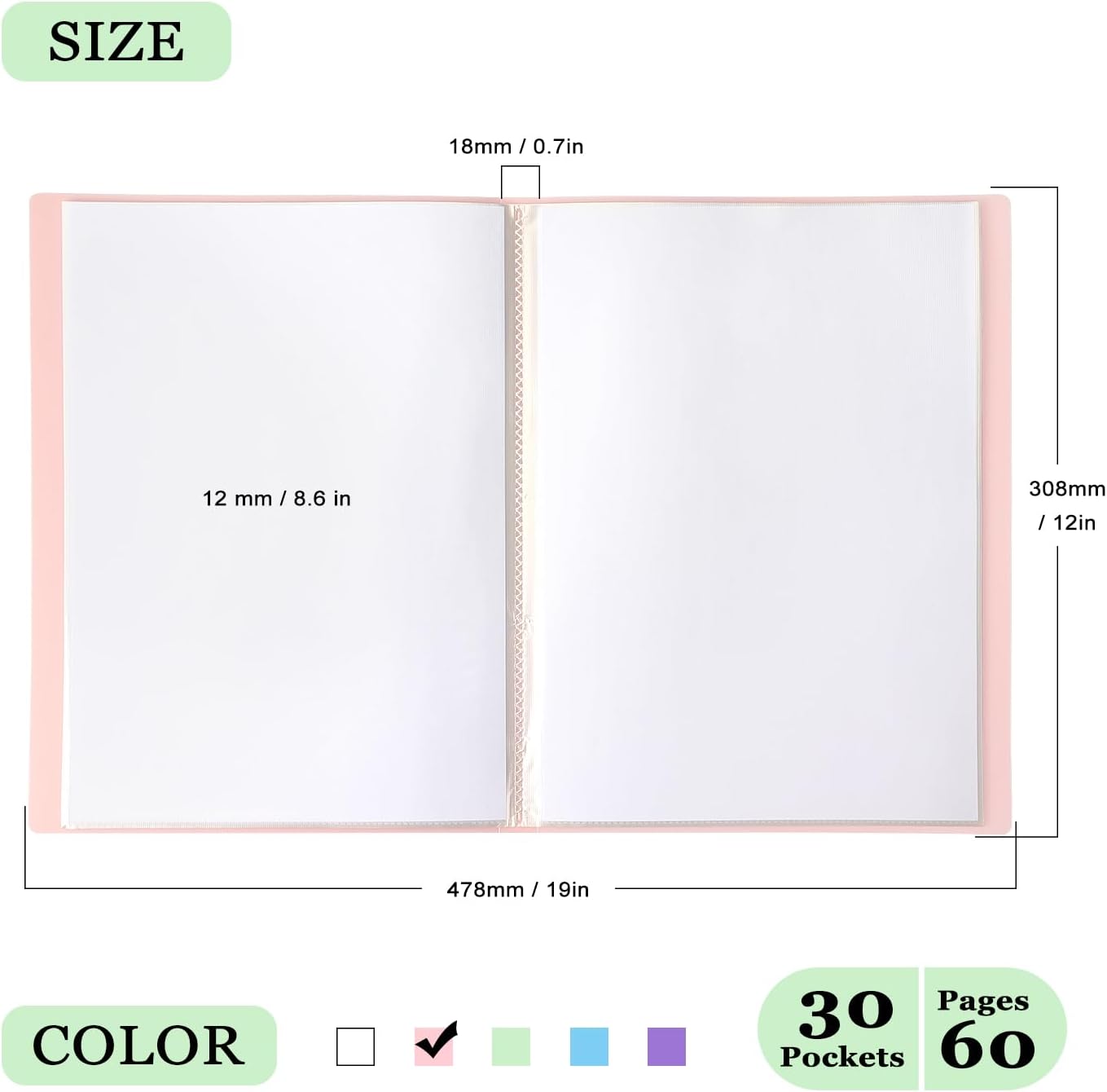 Tamaki Portfolio Binder with Plastic Sleeves, Pocket Portfolio Folder with Clear Sheet Protectors, Display 60 Pages Book, Presentation Book for Artwork, Document Organizer, 1 Pack (Pink)