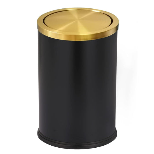 Stainless Steel Gold Trash can with Flipping Lid 2.4gallon Fingerprint-Proof Garbage cans Wastebasket Bin for Kitchen bothroom Living Room (Black with Gold lid, 2.6 Gallon)