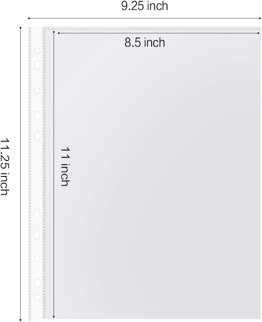 Sheet Protectors, HERKKA 800 Pack Heavy Duty Clear Plastic Page Protectors Sheet Reinforced 11-Hole Fit for 3 Ring Binder Fits Standard 8.5 x 11 Paper, 9.25 x 11.25 Top Loaded, Acid Free