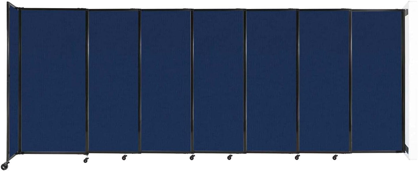 Wall-Mounted Sliding StraightWall Room Divider | Adjustable Widths | Locking Wheels | Room Separator | Up to 15'6" Wide x 6' Tall Navy Blue Fabric Panels