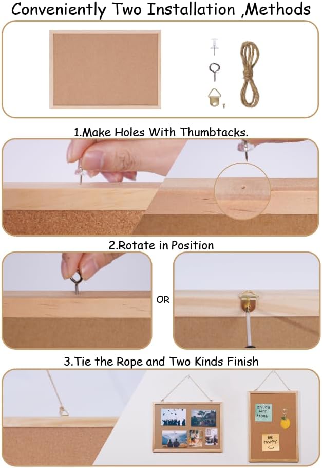 Cork Board Bulletin Board 2 Pack,11X15 Cork Board for Office with Pin Oak Wood Boards,Hanging Corkboards for Office Home School Message Board or Vision Board Decoration