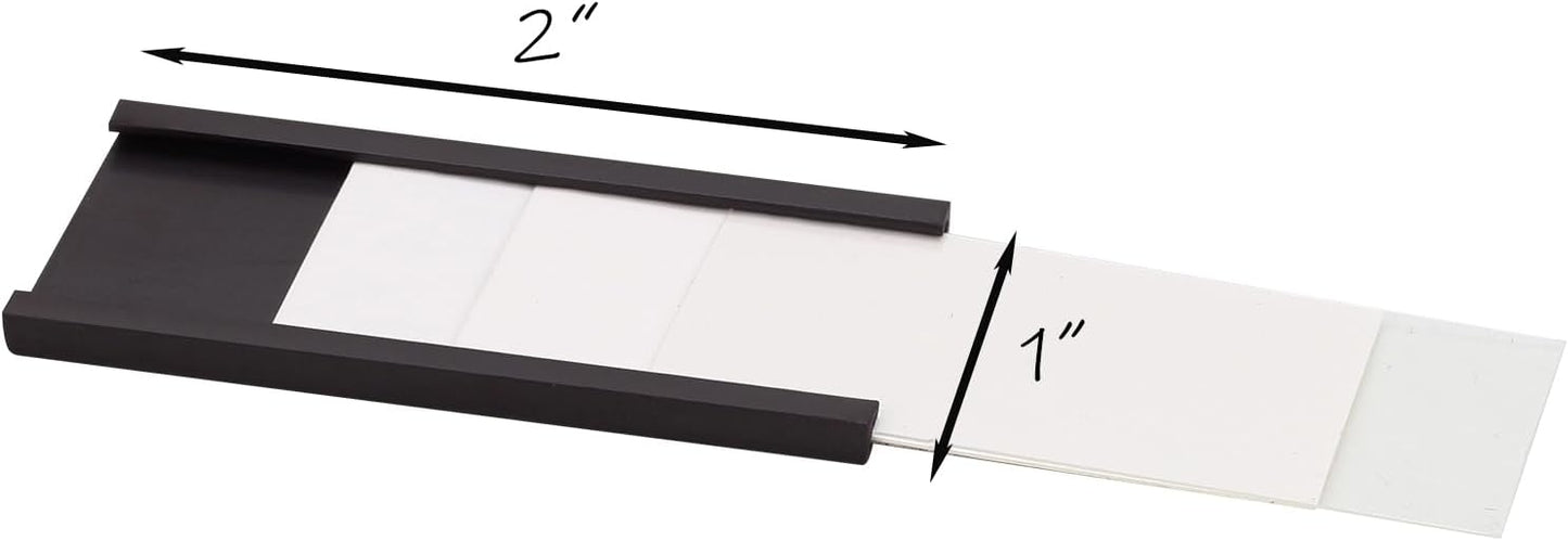 Realth C Channel Magnetic Label Holders 70 Pack 1'' x 2'' with Paper Inserts and Clear Plastic Protectors, Magnetic Data Card Holders File Cabinet Labels for Metal Racks and Shelves
