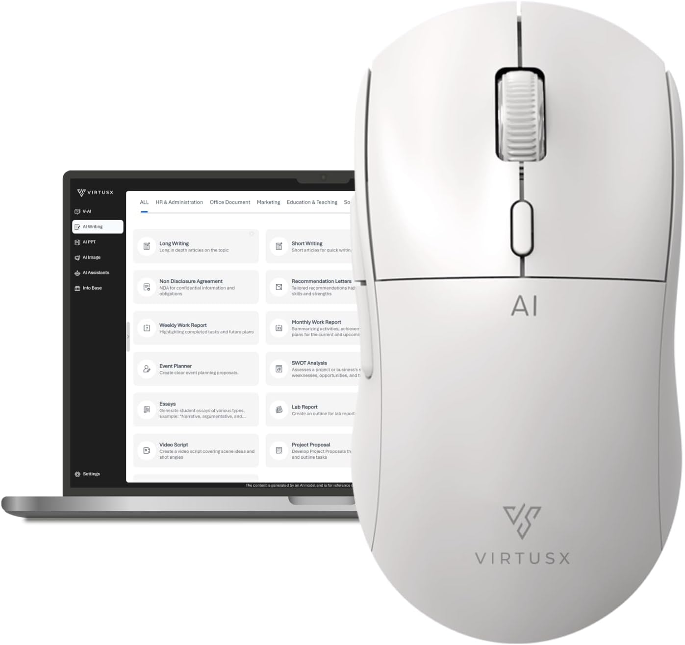 Virtusx AI Mouse, Jethro V1 – AI Voice & Audio Recorder, Note Taking Mouse for Computer & Laptop with Centralized AI Software, AI Writing Tools, Voice Typing, Transcribe, Translate & Summarize