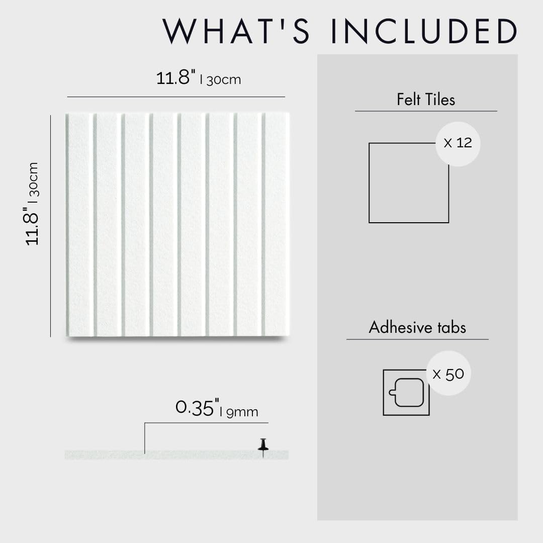 Large Cork Boards for Walls Black Felt Board Alternative - Slat Wall Paneling, Felt Bulletin Board Tiles for Office Decor, Push pin Board Office Wall Organizer -12-Pack (Milky White)