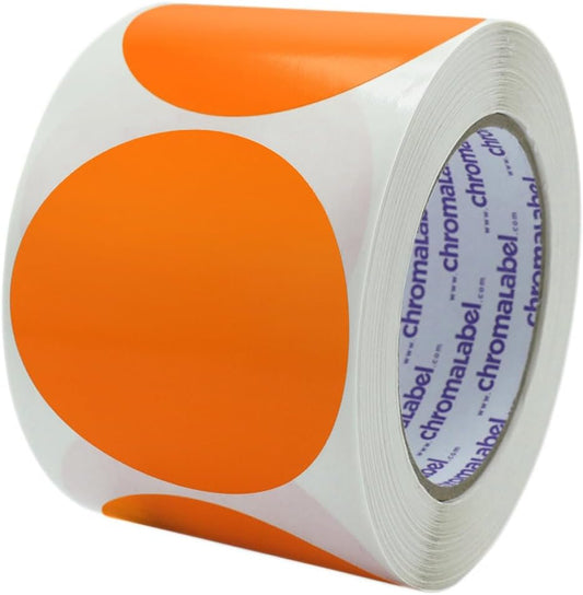 ChromaLabel 3 Inch Round Label Permanent Color Code Dot Stickers, 500 Labels per Roll, Orange