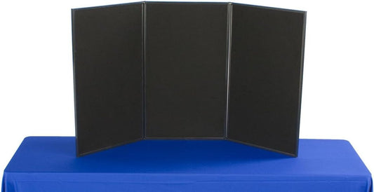 3-Panel Tabletop Display Board, 54 x 30 - Black and Gray Hook & Loop-Receptive Fabric, for Exhibitions and Trade Shows