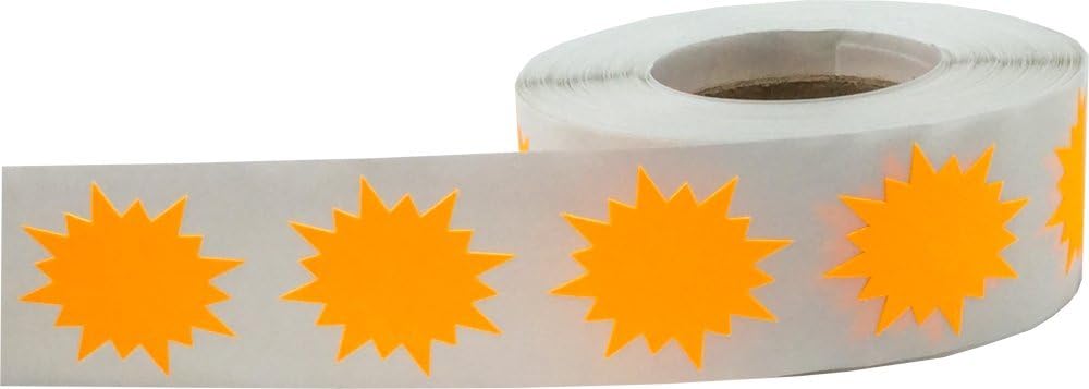 Fluorescent Orange Color Coding Burst Labels for Organizing Inventory 1 Inch Round Circle Dots 500 Total Adhesive Stickers On A Roll