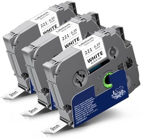 TZe-221 Tape 9mm 0.35 Laminated White Compatible for TZe221 TZ221 Tape Refills for P Touch PT-H110 D200 D210 D220 D400 D600 PT-1890 Label Maker (Black on White, 3-Pack)