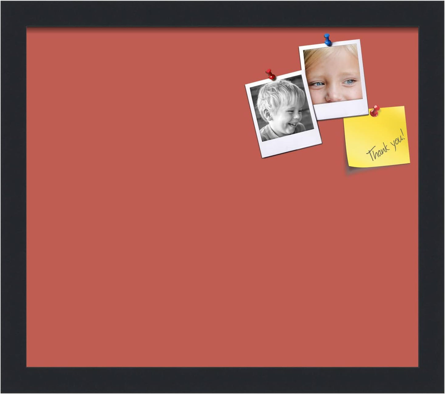 PinPix 15x13 Inch Cork Bulletin Board. This Decorative Framed Pin Board Comes with Crimson Pastel Design and a Satin Black Frame. Ideal for Home Office Decor or Message Board (PinPix-1807)