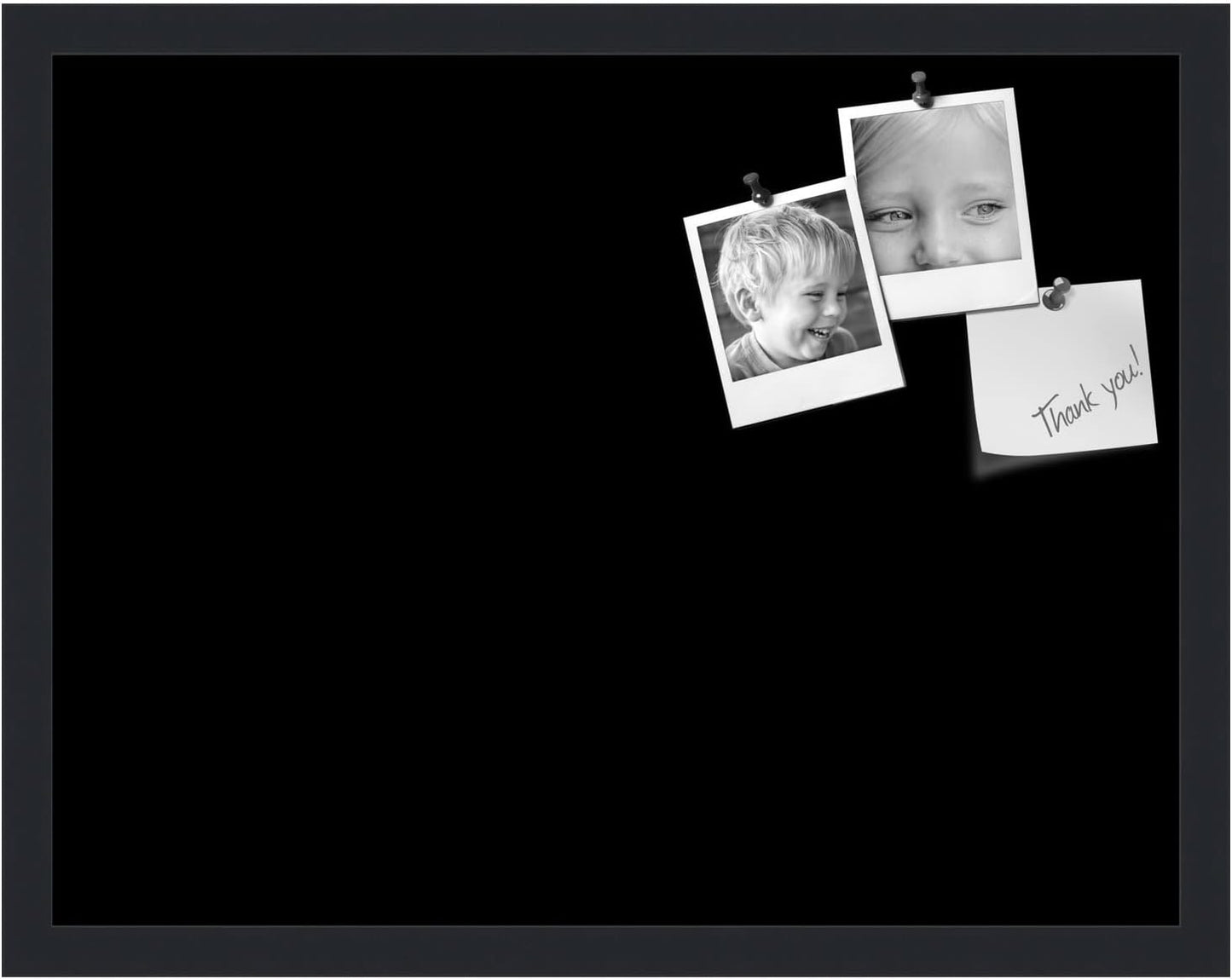 PinPix 22x17 Inch Cork Bulletin Board. This Decorative Framed Pin Board Comes with Solid Black Design and a Satin Black Frame. Ideal for Home Office Decor or Message Board (PinPix-622)