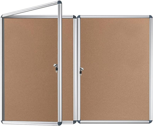 VIZ-PRO Tamperproof Lockable Cork Noticeboard Class 1 Aluminium Framed 36x24 Inches, Pack of 2