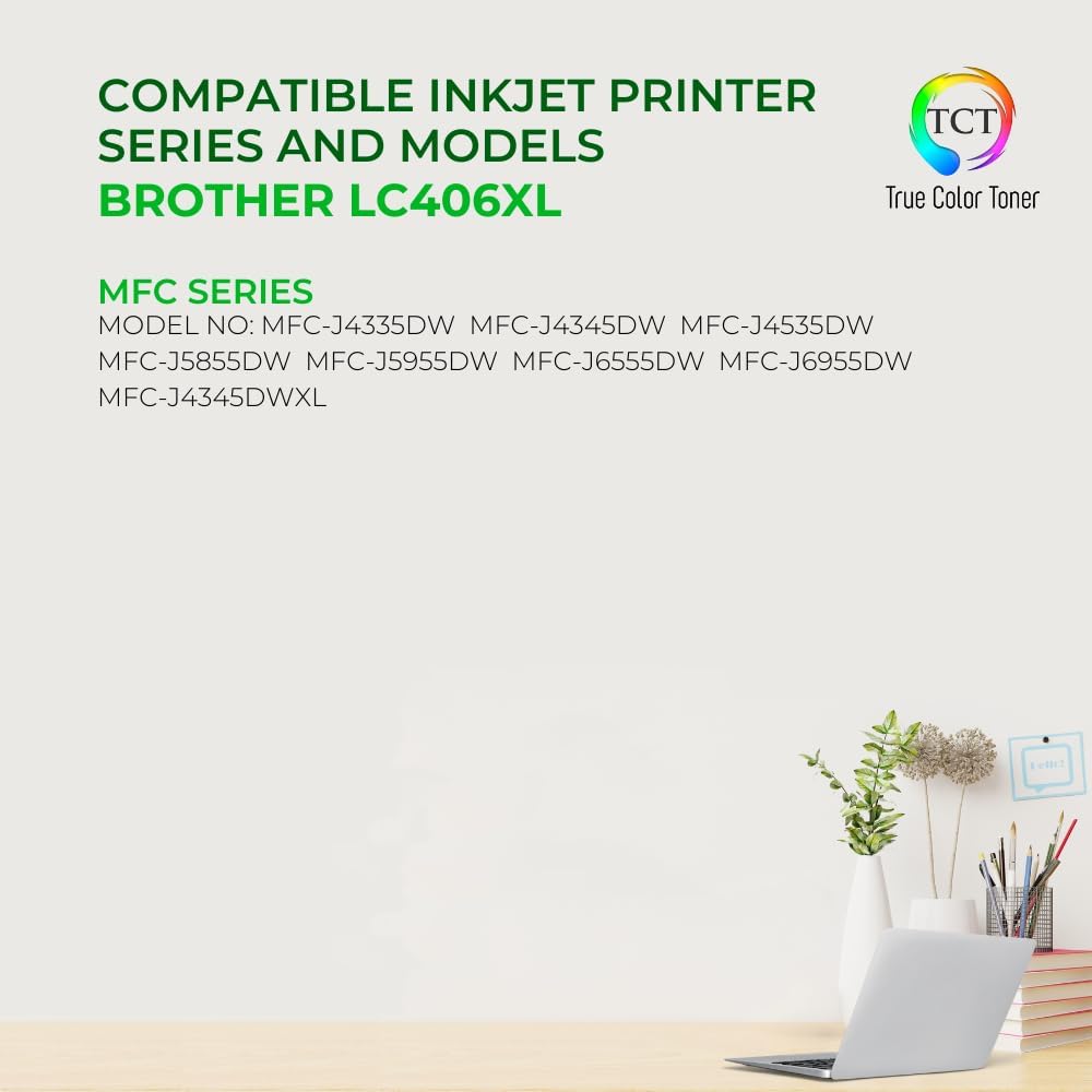 TCT LC406XL Black Ink Cartridge 2 Pack - Compatible Replacement for Brother LC406XL LC406XLBK Black High Yield Works with Brother MFC-J4335 J4345 J4535 J5855 J5955 Printers (6,000 Pages)