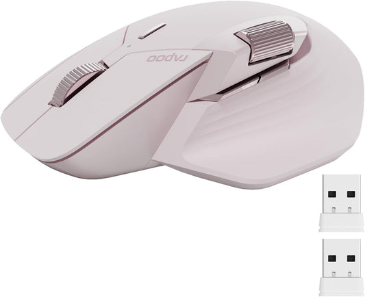 Rapoo MT760Mini Bluetooth Wireless Mouse - Bluetooth 5.0 and 2.4GHz Multi-Mode Connection, Support 4 Devices, M+ Cross Computer Technology, 11 Programmable Buttons,Pink