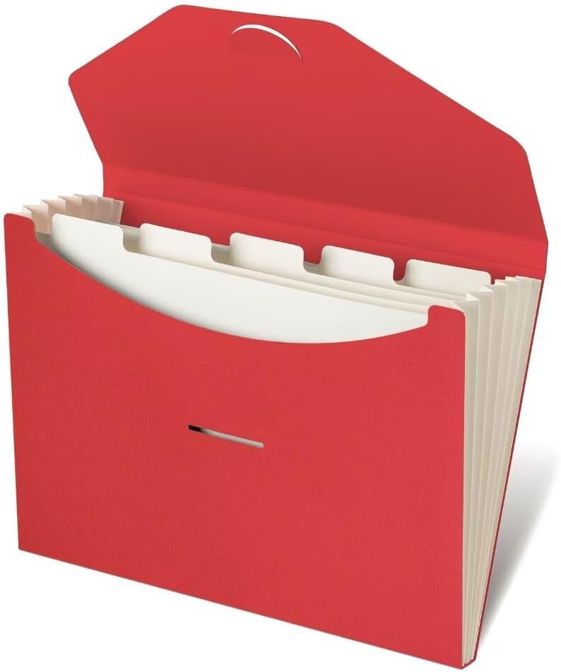 Blue Lake ECOLIFE Expandable Folders Plastic Free Accordion File Folder Organizer 6 Pocket Fiery Red