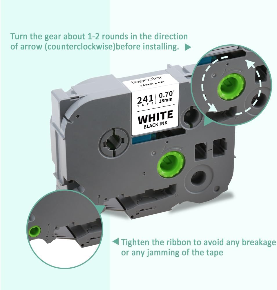 6-Pack Tze 18mm 0.7" Laminated White Compatible for Brother Tze-241 Tze241 Tz-241 Tz241 3/4 Inch Black on White Tz Label Tape 18mm for P Touch Label Maker PTD410 PTD400 PTD610BT PTD600 PTD460