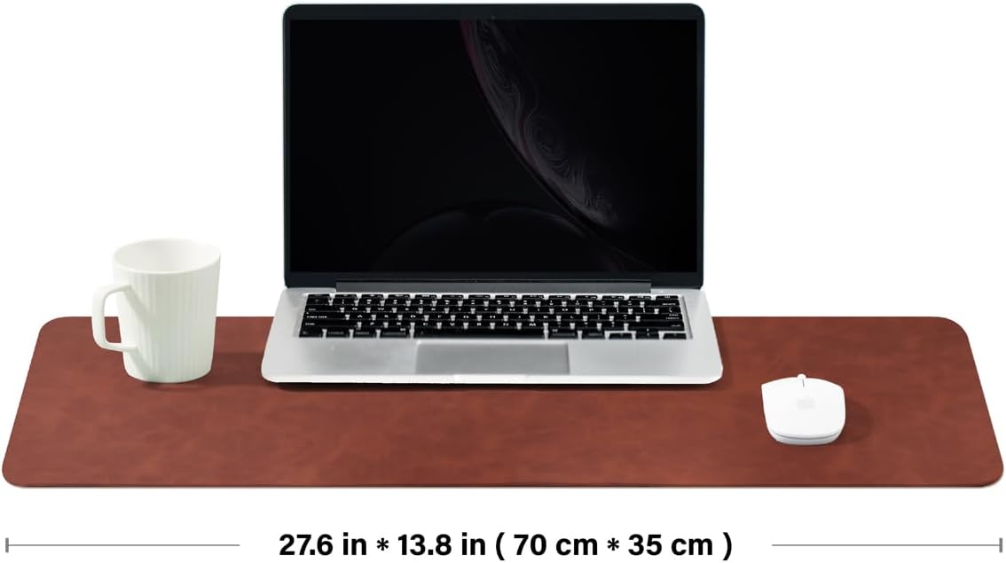 Distressed Leather Desk Mat - Non-Slip PU Desk Pad for Office and Home - Desk Organization and Accessories - Ideal for Large Mouse Pad and Desk Mats on Top of Desks(Mahogany,27.6"x 13.8")