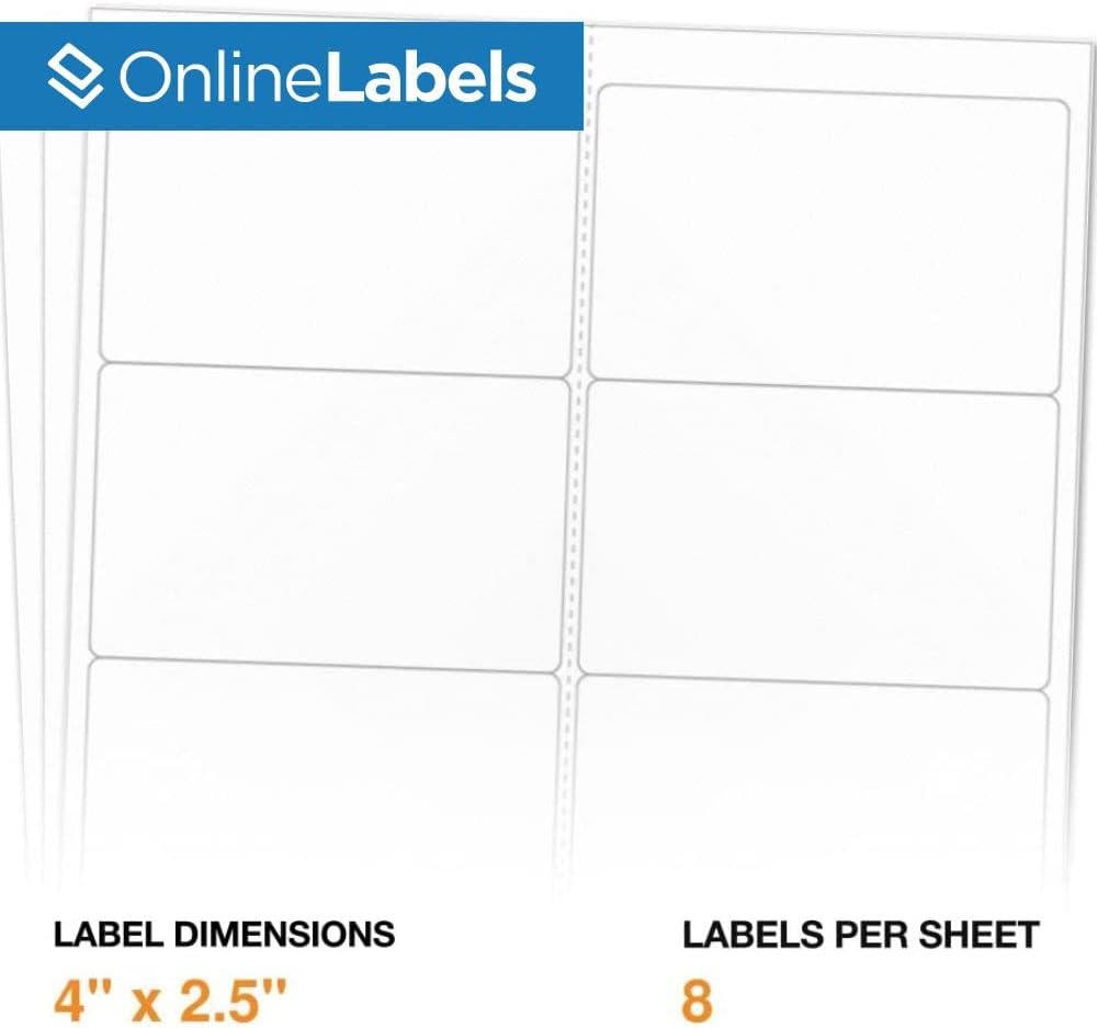 4 x 2.5 Rectangle Labels - Permanent, White Matte - Address, Shipping, Mailing, Gift Labels - Pack of 2,000 Labels, 250 Sheets - Inkjet/Laser Printers - Online Labels