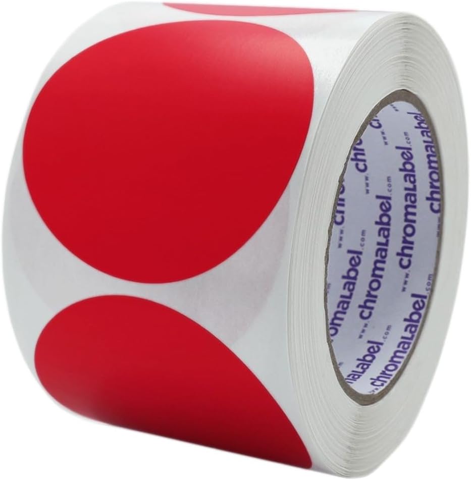 ChromaLabel 3 Inch Circle Sticker Labels, Easy to Write On Colored Dot Stickers, Permanent Adhesive Labels - 500 Sticky Dots per Roll, Red Dot Stickers