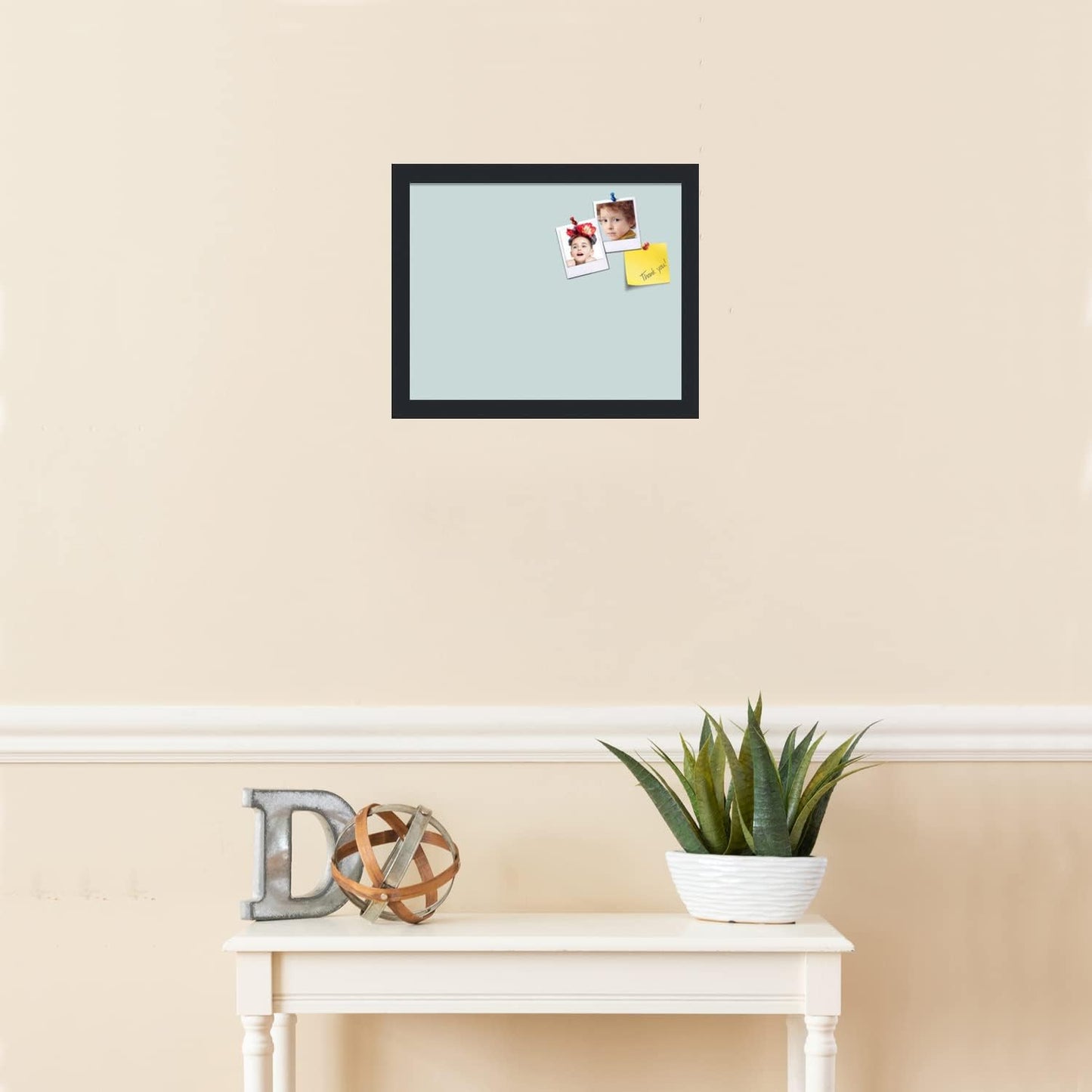 PinPix 15x12 Inch Cork Bulletin Board. This Decorative Framed Pin Board Comes with Soft Blue Design and a Satin Black Frame. Ideal for Home Office Decor or Message Board (PinPix-1814)