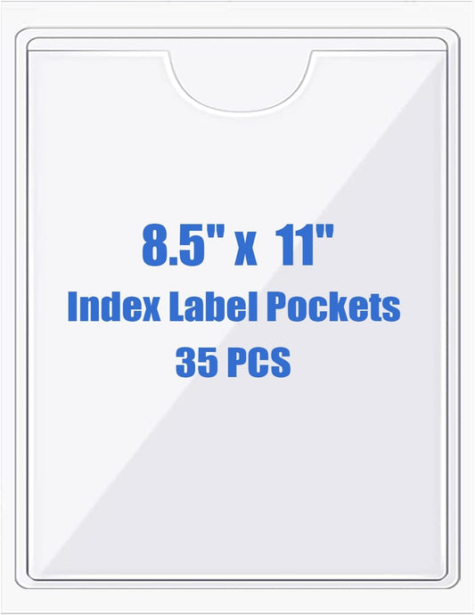 Origin-Joy 35 PCS Self Adhesive Index Card Pockets with Top Open, Clear Plastic Label Holder for Cards of Note, Library and Business, Adhesive Label Pockets & Card Holder (8.5 x 11 inch)