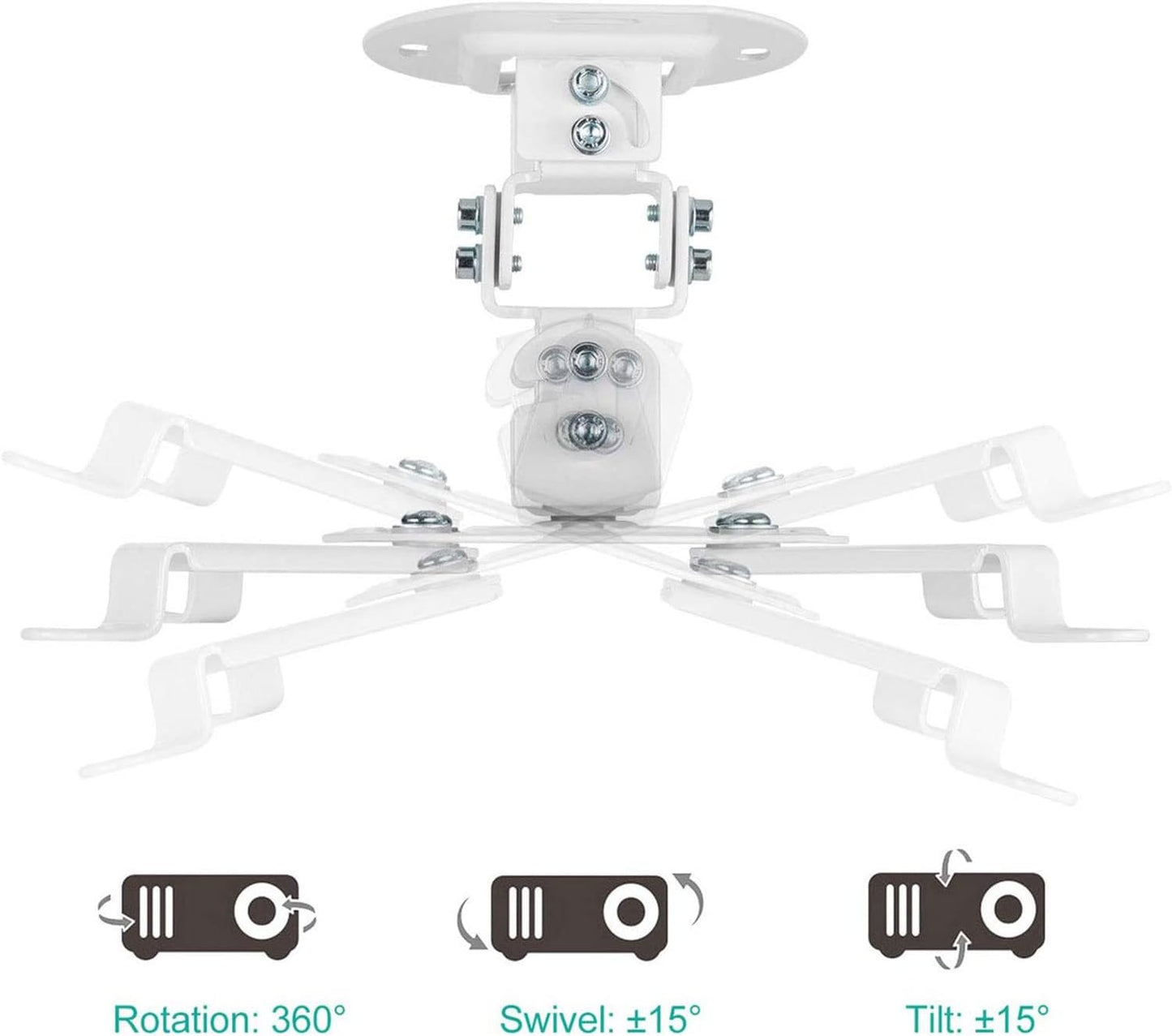 WALI Projector Ceiling Mount, Universal Low Profile Projector Mount with Retractable Arms and Multiple Adjustment Function (PM-002-W), White