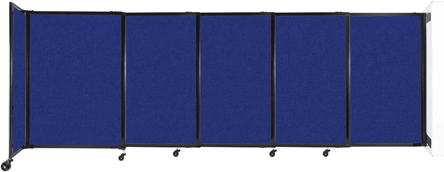 Wall-Mounted Sliding StraightWall Room Divider | Adjustable Widths | Locking Wheels | Room Separator | Up to 11'3" Wide x 4' Tall Royal Blue Fabric Panels