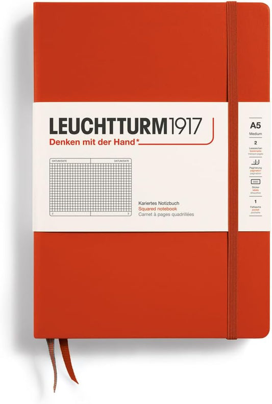 LEUCHTTURM1917 - Notebook Hardcover Medium A5-251 Numbered Pages for Writing and Journaling (Fox Red, Squared)