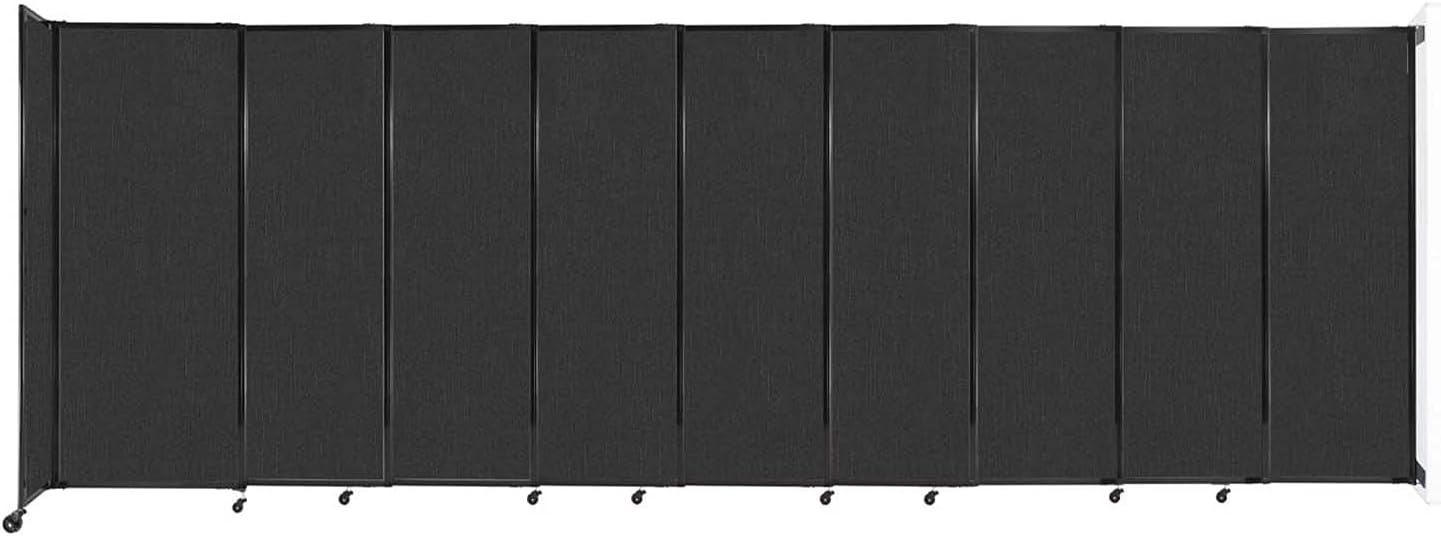 Wall-Mounted Sliding StraightWall Room Divider | Adjustable Widths | Locking Wheels | Room Separator | Up to 19'9" Wide x 6'10" Tall Black Fabric Panels