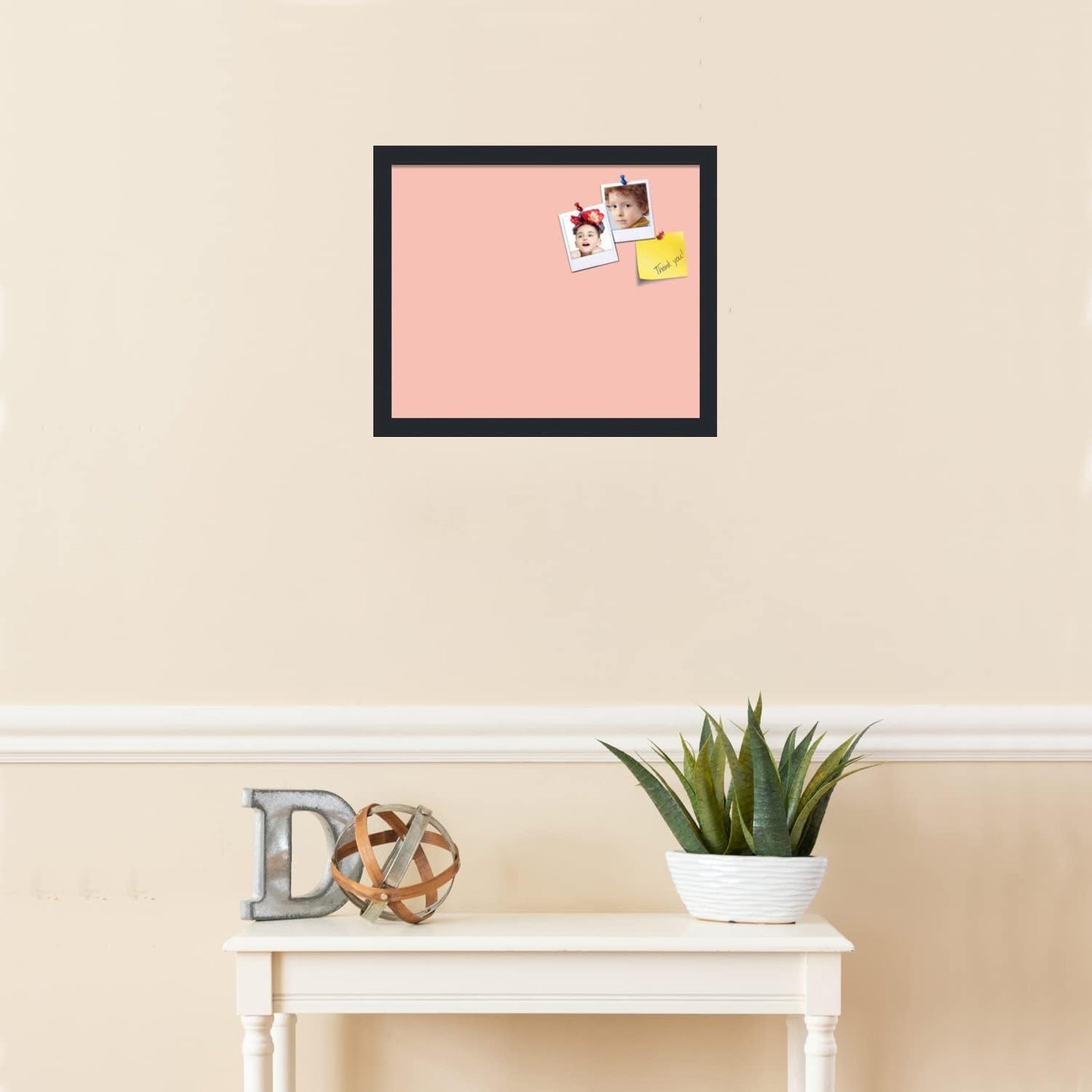 PinPix 17x14 Inch Cork Bulletin Board. This Decorative Framed Pin Board Comes with Pink Pastel Design and a Satin Black Frame. Ideal for Home Office Decor or Message Board (PinPix-1813)