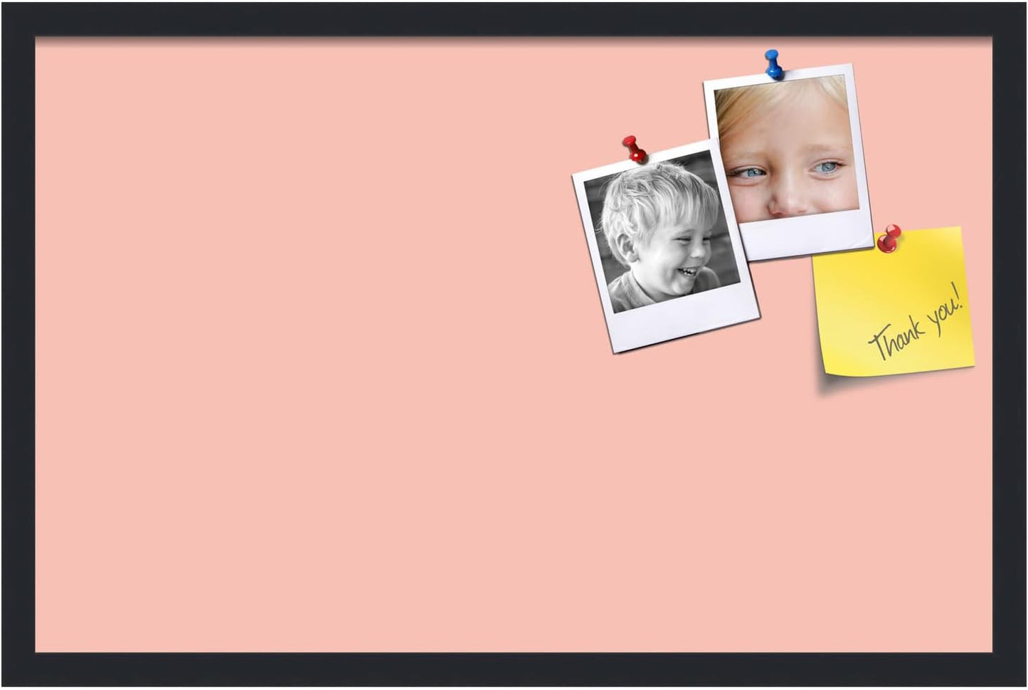 PinPix 28x18 Inch Cork Bulletin Board. This Decorative Framed Pin Board Comes with Pink Pastel Design and a Satin Black Frame. Ideal for Home Office Decor or Message Board (PinPix-1813)