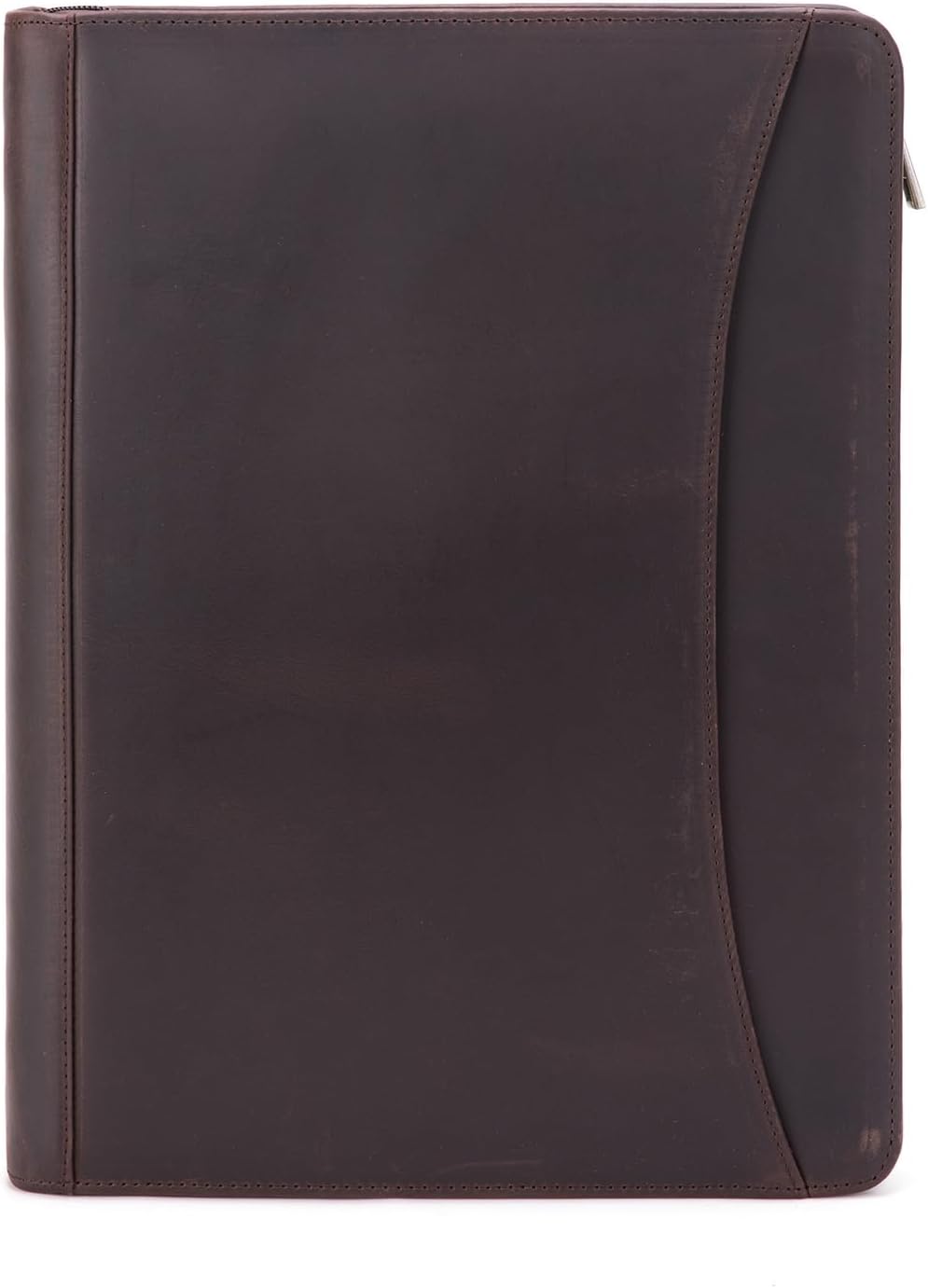3 Ring Binder Genuine Leather Portfolio, Front Pocket, 8.5 x 11 Legal Pad Padfolio for Men and Women, Zip Notepad Laptop Organizer, Professional Business Executive Work Folio, Dark Brown