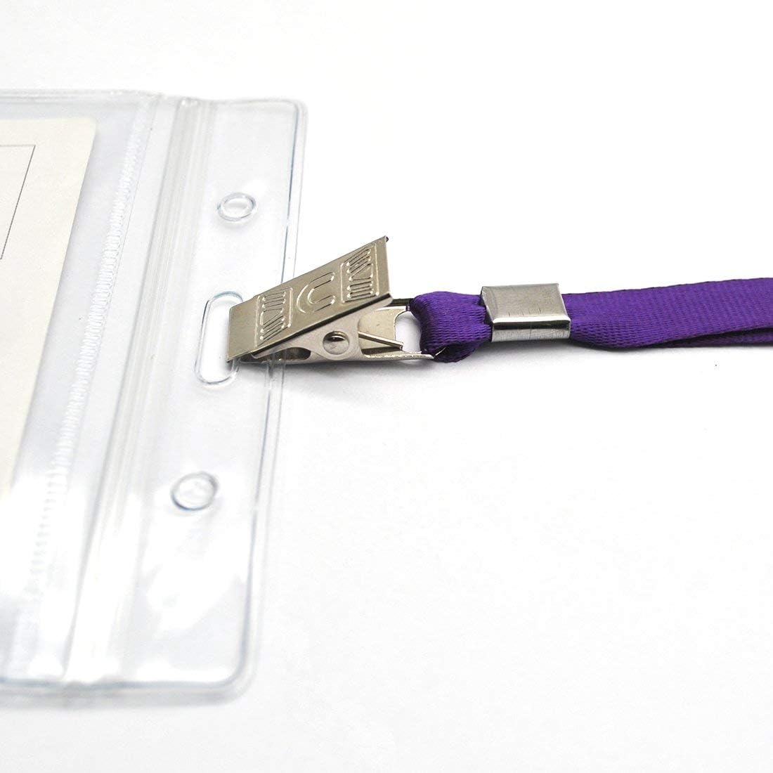 Bird Fiy Lanyards with id Holder Name Badges 50 Pcs Waterproof Type Clear Plastic Horizontal Name Tag Badge Id Card and 50 Pcs Lanyard (Purple)