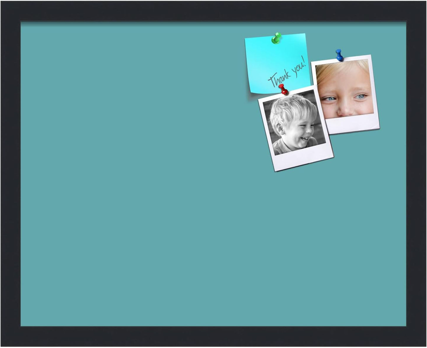 PinPix 19x15 Inch Cork Bulletin Board. This Decorative Framed Pin Board Comes with Aqua Pastel Design and a Satin Black Frame. Ideal for Home Office Decor or Message Board (PinPix-1806)