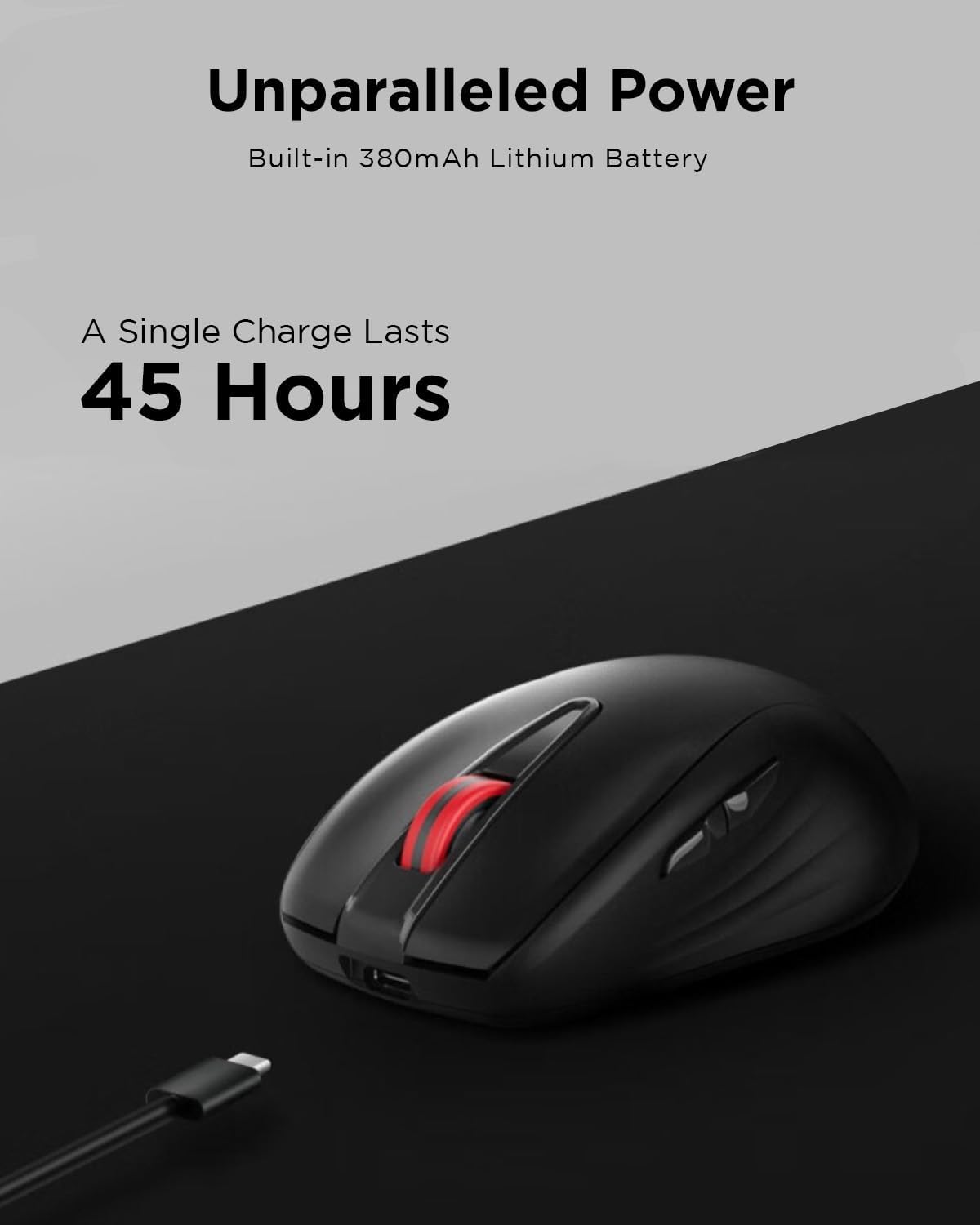 Lenovo USB-C Rechargeable Silent Mouse (WL500) - Silent Buttons, USB-C Rechargeable, Ambidextrous Grip, Adjustable DPI - Plug-and-Play 2.4G Receiver Computer Mouse (Black)