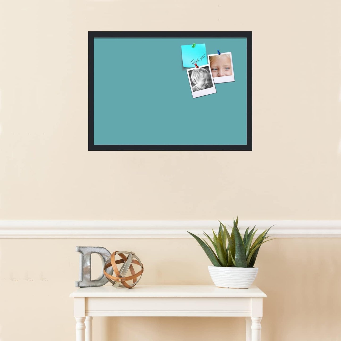 PinPix 27x19 Inch Cork Bulletin Board. This Decorative Framed Pin Board Comes with Aqua Pastel Design and a Satin Black Frame. Ideal for Home Office Decor or Message Board (PinPix-1806)