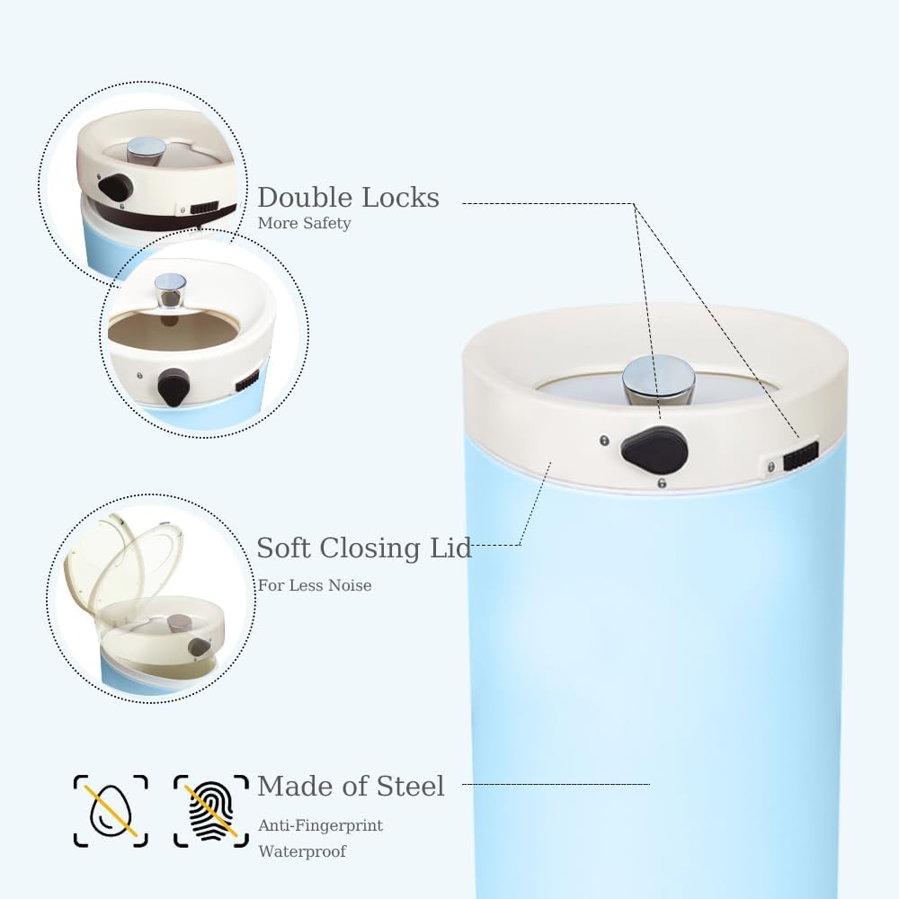 Diaper Pail, Baby Diaper Trash Can with Childproof Lock, Stainless Steel Garbage Pail with lid, Soft Close, Removal Inner Liner, Odor Control, 15 Liter/ 4 Gallon Diaper Disposal Bin, Blue