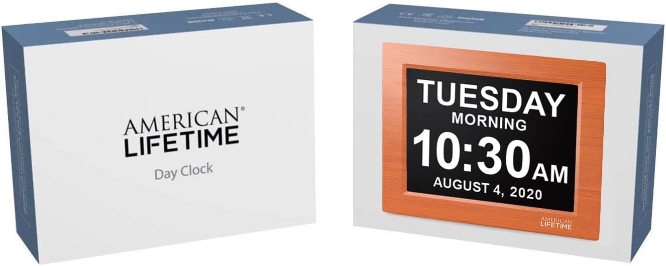 American Lifetime 【New 2025】 Dementia Clock Large Digital Clock for Seniors, Alzeimer Clock Large Display with Custom Alarms, Clock with Day & Date for Elderly, Digital Calendar Brown Wood