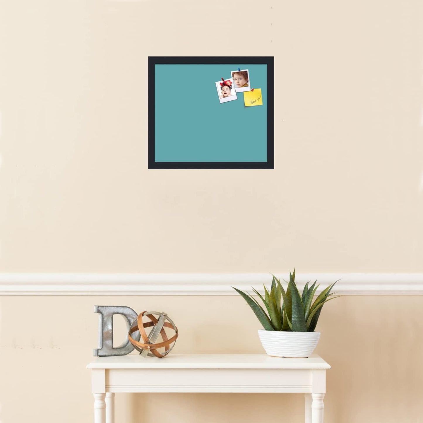 PinPix 16x14 Inch Cork Bulletin Board. This Decorative Framed Pin Board Comes with Aqua Pastel Design and a Satin Black Frame. Ideal for Home Office Decor or Message Board (PinPix-1806)