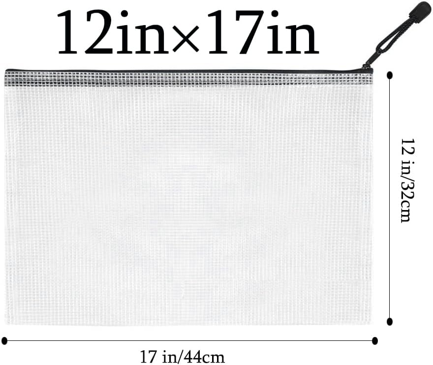 Mesh Pouch Bag,A3 Zipper Bag for Organizing Storage, Waterproof Zipper Pouch, 17" x 12"/44cm x 32cm, File Bag for School and Office Supplies (Black)