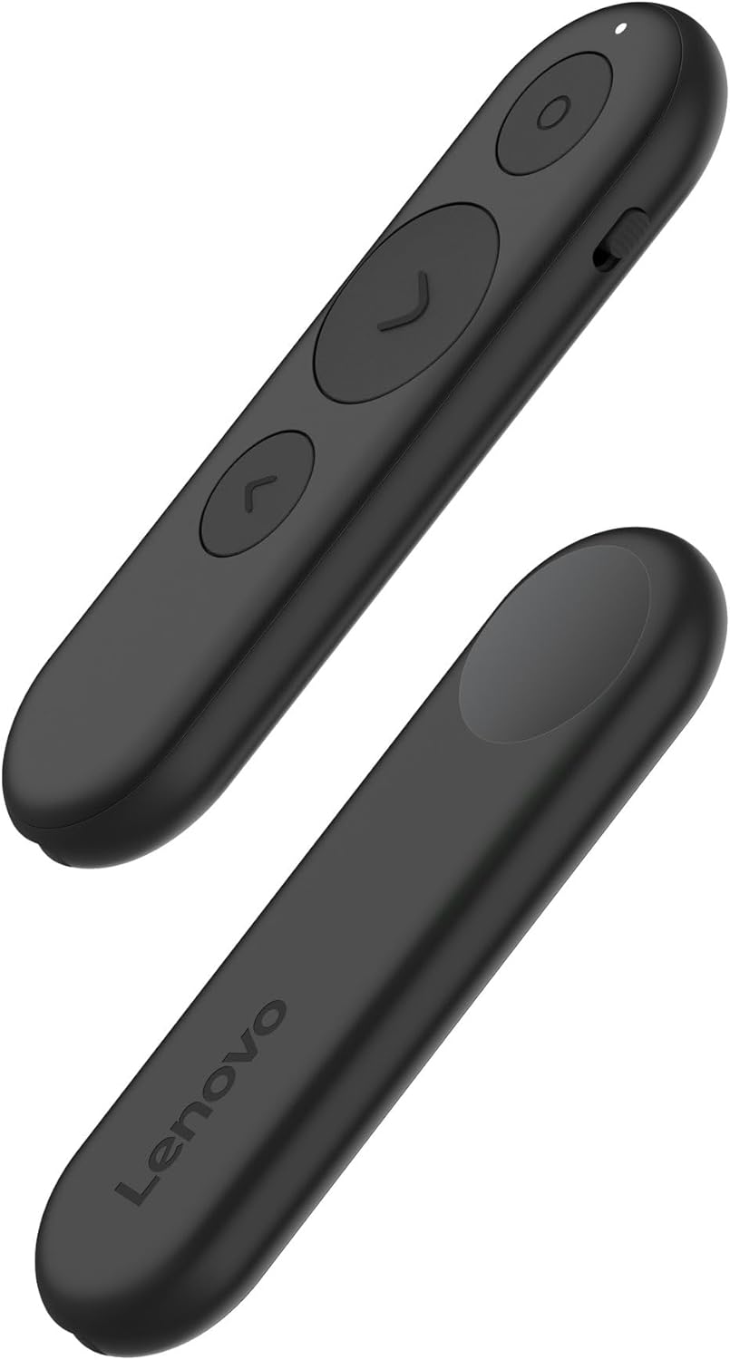 Lenovo Portable Rechargeable Presentation Remote, Wireless, Bluetooth, Digital Pointer, Lightweight, 30M Range, Black