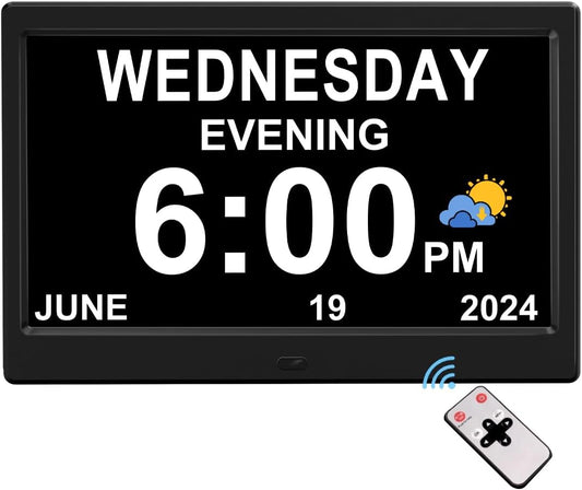 Extra Large Impaired Vision Digital Alarm Clock with Day and Time for Elderly Calendar Clock Auto Dimmable Clock (10.1 Inch Black)