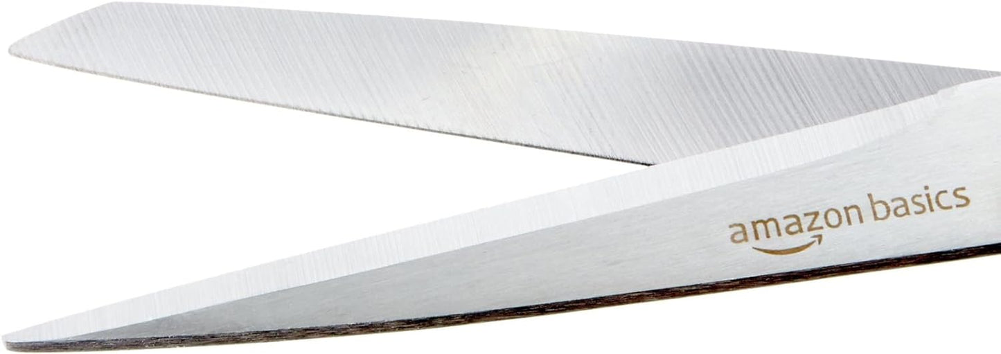 Amazon Basics Stainless Steel Scissors for Office, Crafts, Multipurpose, Sharp, Comfort Grip, PVD Coated, 3 Pack, Multicolor