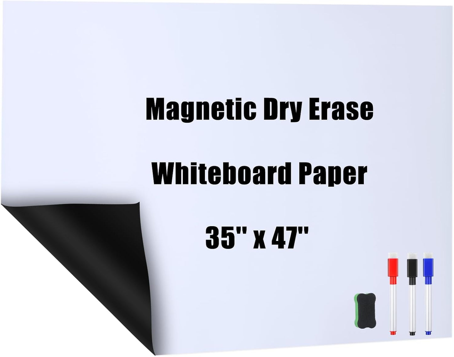 Magnetic Dry Erase Whiteboard Contact Paper White Board Wall Paper Magnetic White Board Wall Decal Peel and Stick for Classroom Playroom Office with 3 Markers and Eraser(36 x 48 Inch)