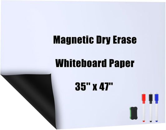 Magnetic Dry Erase Whiteboard Contact Paper White Board Wall Paper Magnetic White Board Wall Decal Peel and Stick for Classroom Playroom Office with 3 Markers and Eraser(36 x 48 Inch)