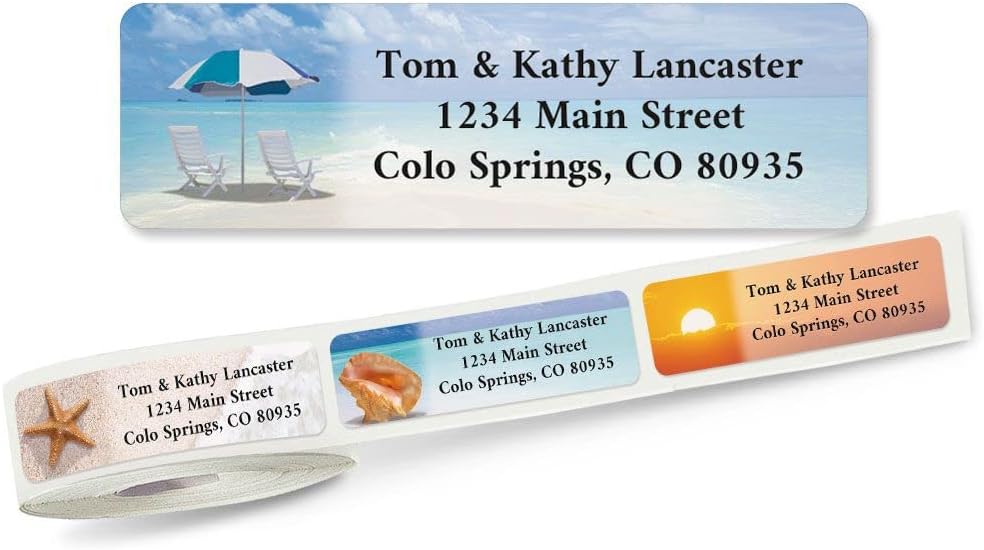 Colorful Images Calm Seas Rolled Personalized Return Address Mailing Labels with Dispenser, Customize with Name & Shipping Address, 500 ¾” x 2½” Self Adhesive, Easy Peel Label Roll