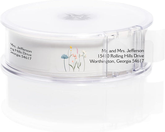 Clear Wildflower Rolled Address Labels / 250 Personalized Return Address Labels/Designer Address Stickers in Elegant Plastic Dispenser