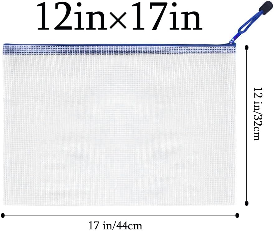 Mesh Zipper Pouch Bag,A3 Zipper Bag for Organizing Storage, Waterproof Zipper Pouch, 17" x 12"/44cm x 32cm, File Bag for School and Office Supplies (Blue)